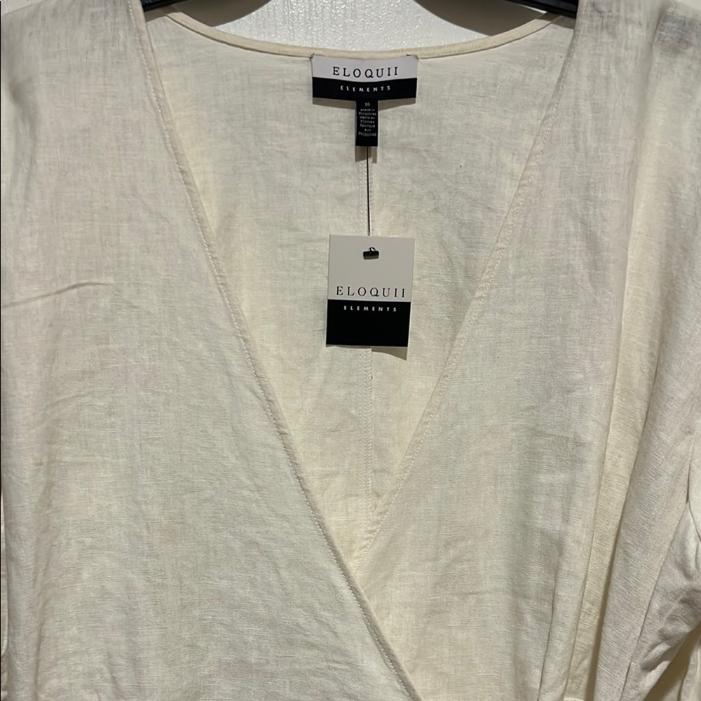 Eloquii Cream Wrap Blouse with Tie Front - Picture 4 of 6